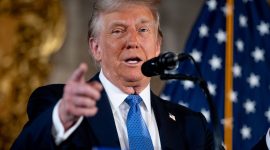PALM BEACH, FLORIDA - DECEMBER 16: U.S. President-elect Donald Trump speaks at a news conference at Trump's Mar-a-Lago resort on December 16, 2024 in Palm Beach, Florida. In a news conference that went over an hour, Trump announced that SoftBank will invest over $100 billion in projects in the United States including 100,000 artificial intelligence related jobs and then took questions on Syria, Israel, Ukraine, the economy, cabinet picks, and many other topics. (Photo by Andrew Harnik/Getty Images)